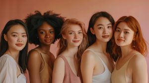 Femmes afro, asiatiques et caucasiennes aux textures de cheveux variées